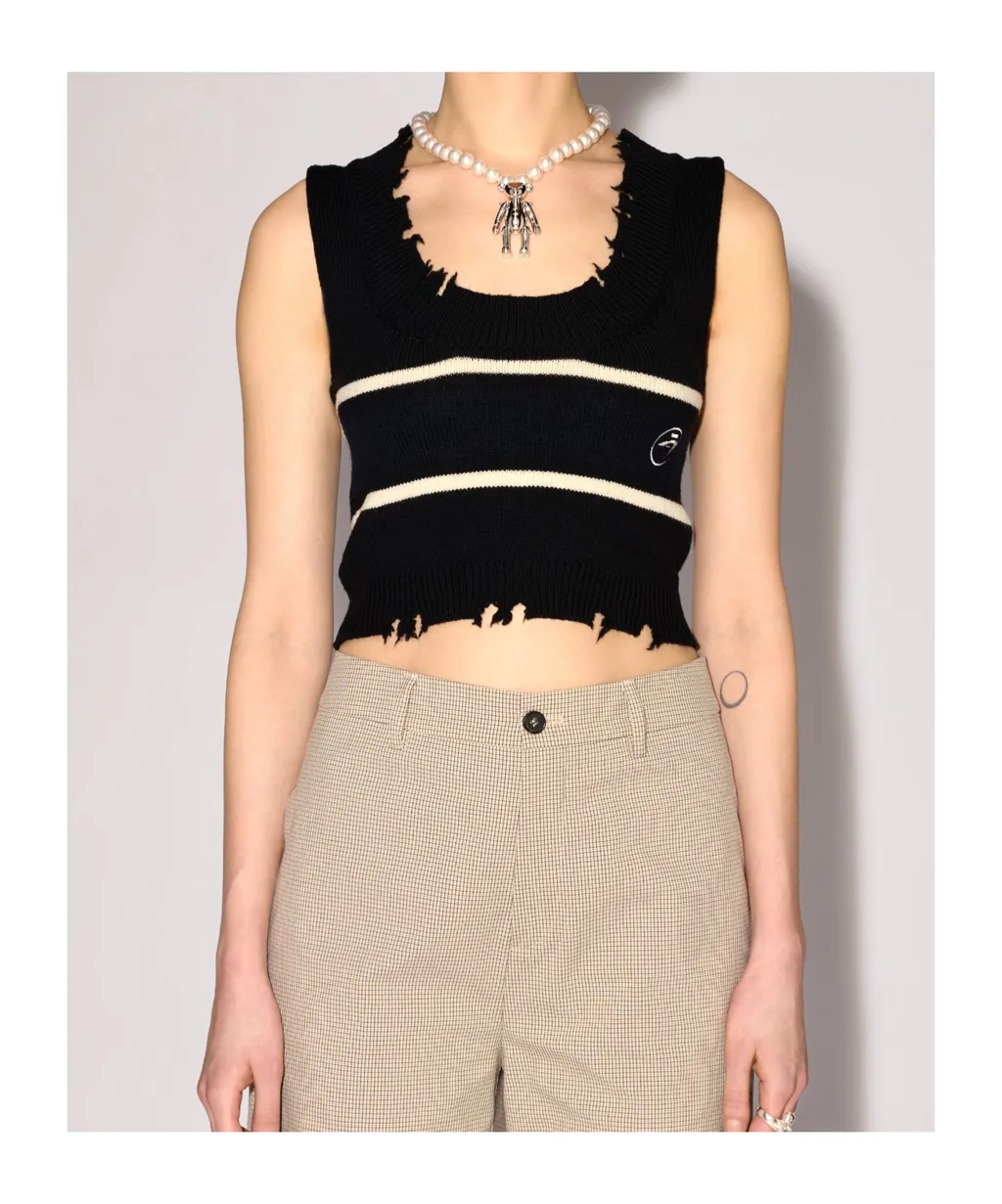 Destroyed Ribbed Crewneck Top