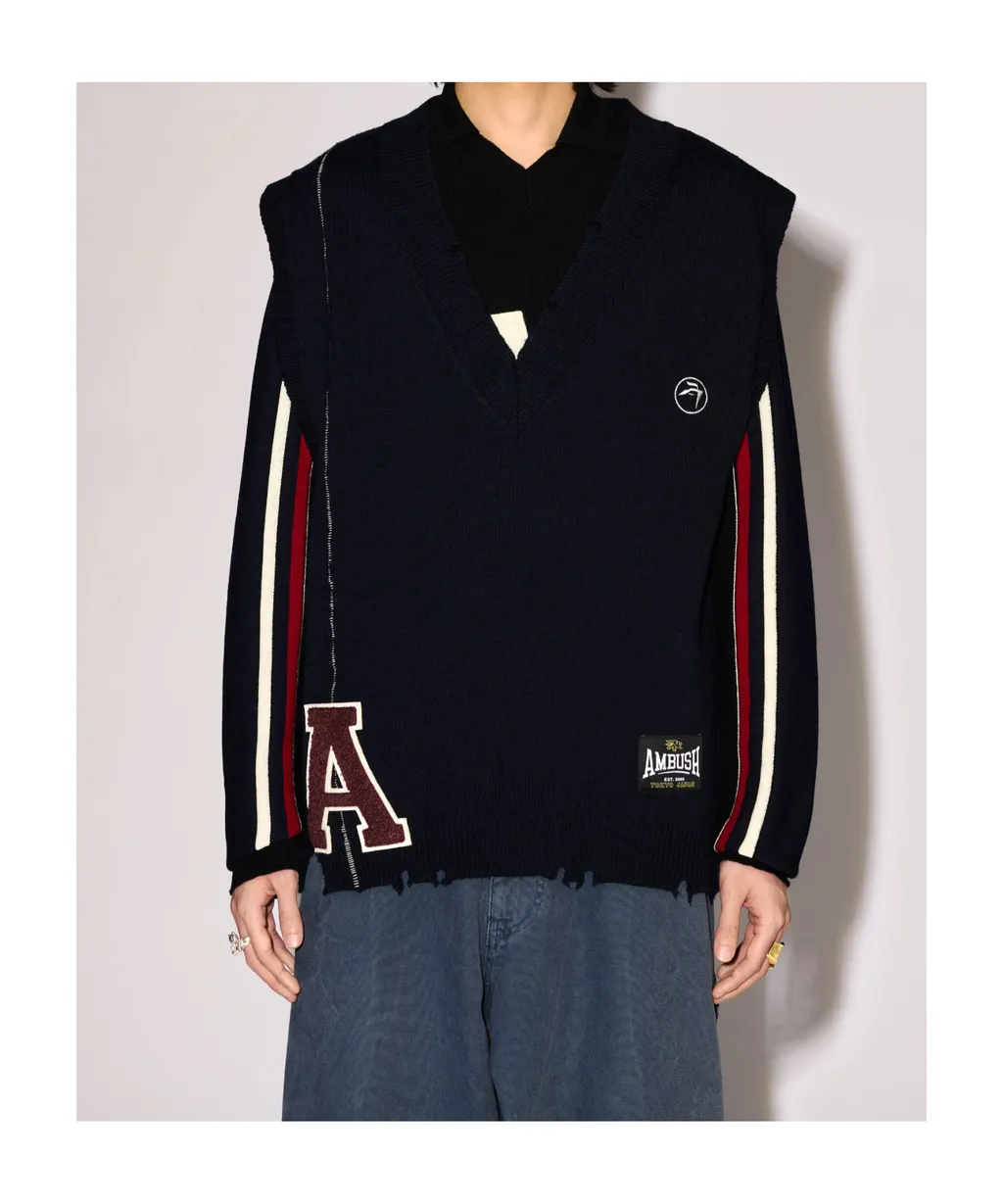 Logo Patch Raw Edge Knitted Vest