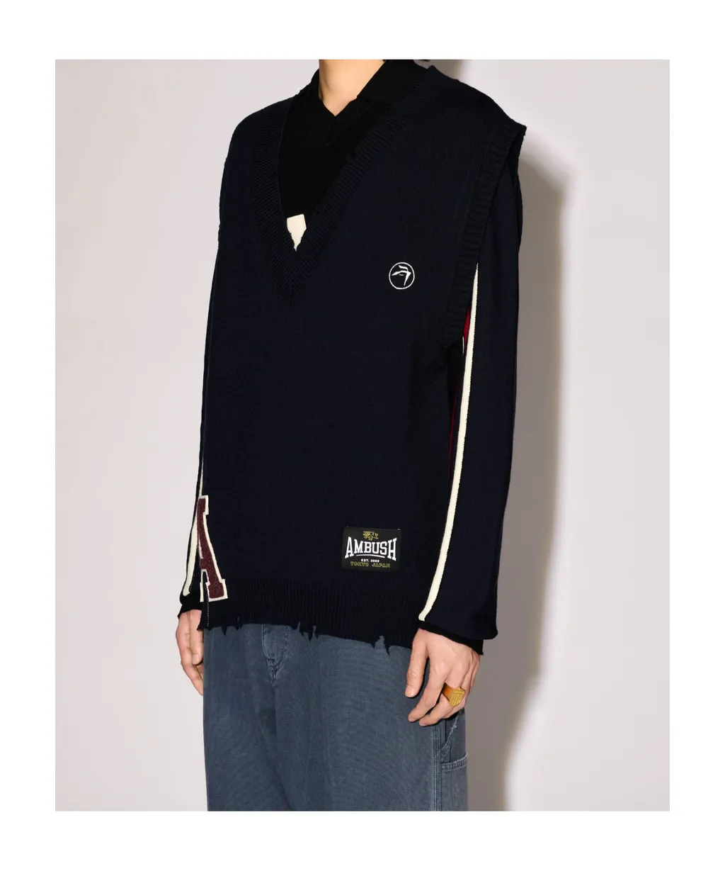 Logo Patch Raw Edge Knitted Vest