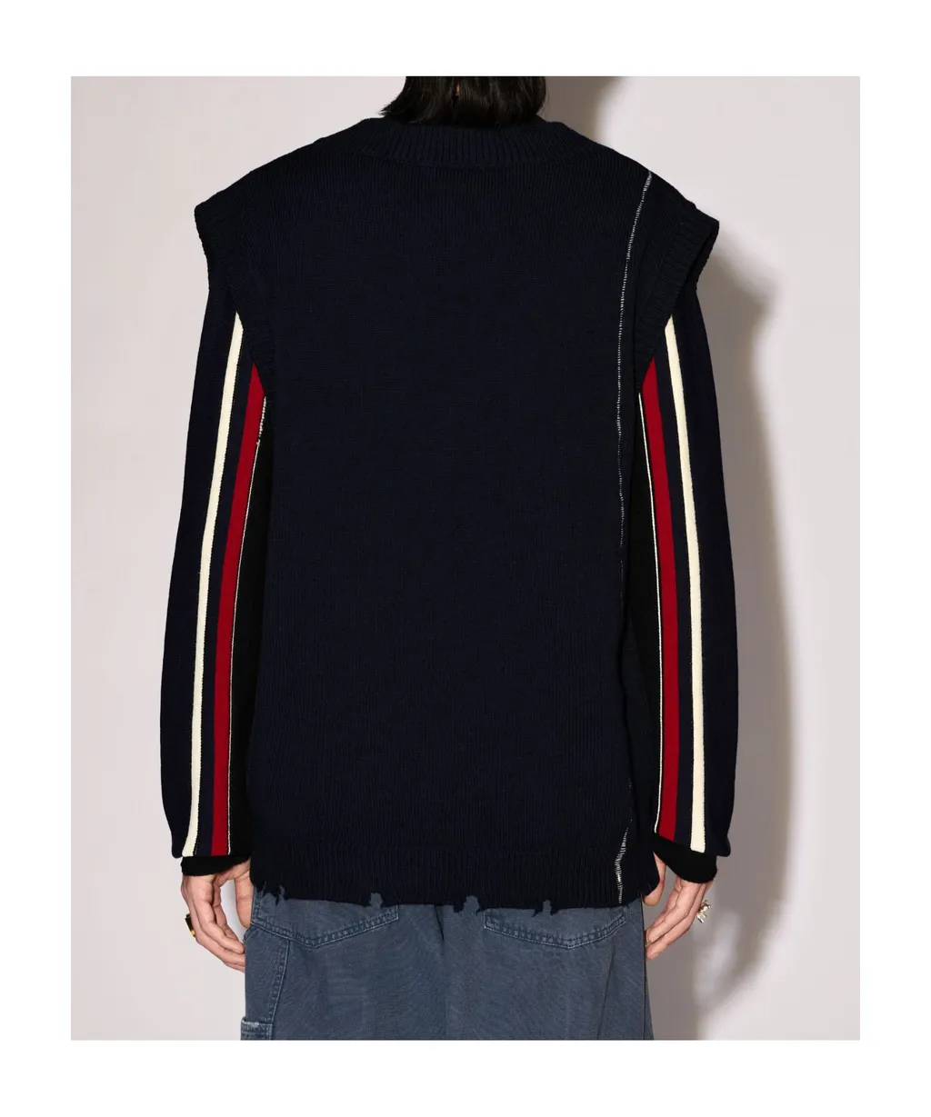 Logo Patch Raw Edge Knitted Vest