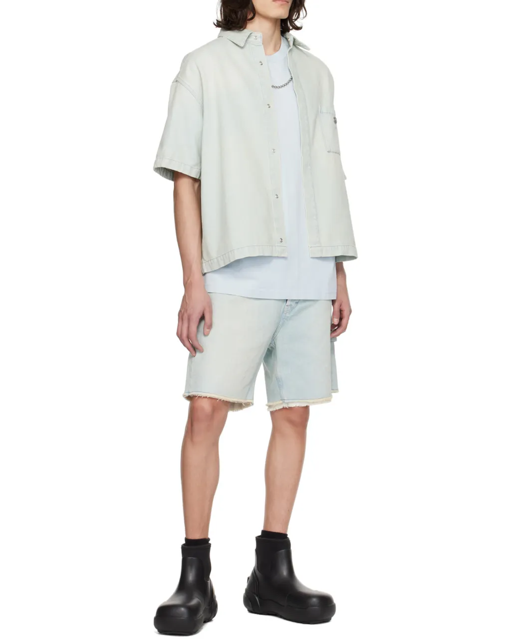 Raw-Edge Denim Shorts
