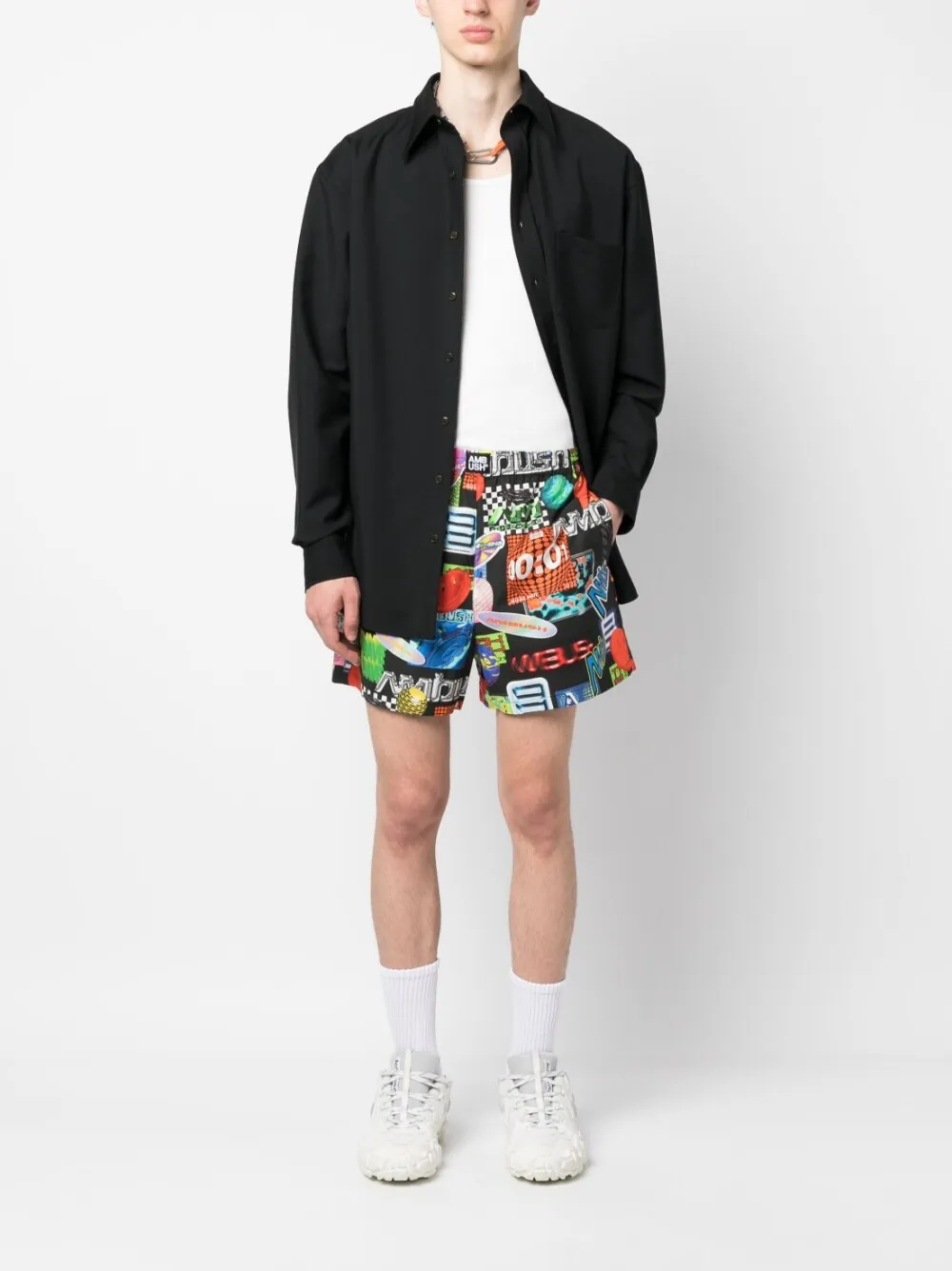 Graphic-Print Elasticated-Waistband Shorts