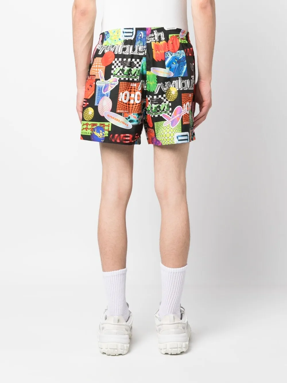 Graphic-Print Elasticated-Waistband Shorts
