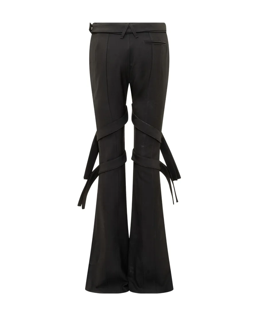 Strap-Detail Mid-Rise Flared Trousers