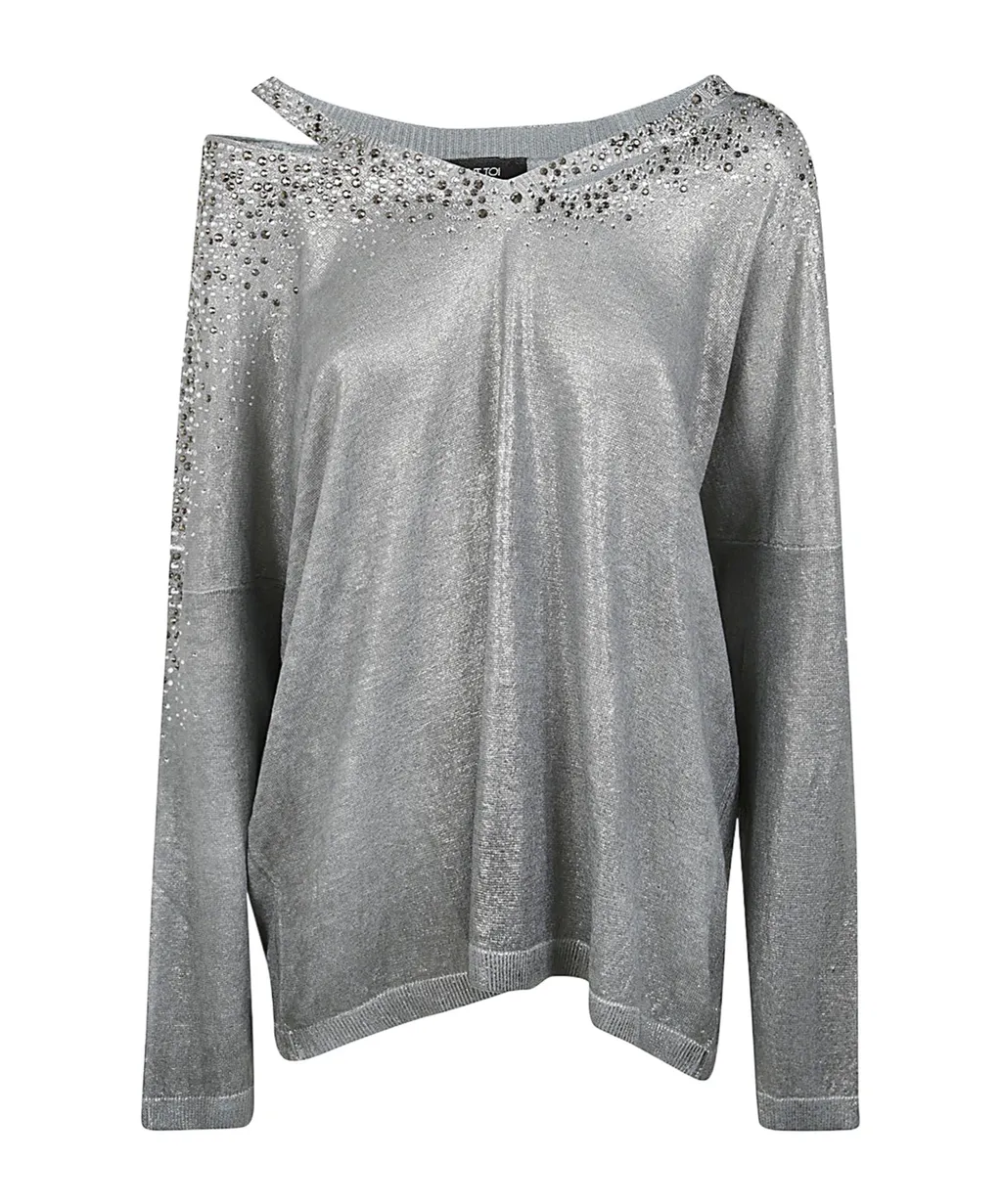 Crystal-Embellished V-Neck Jumper