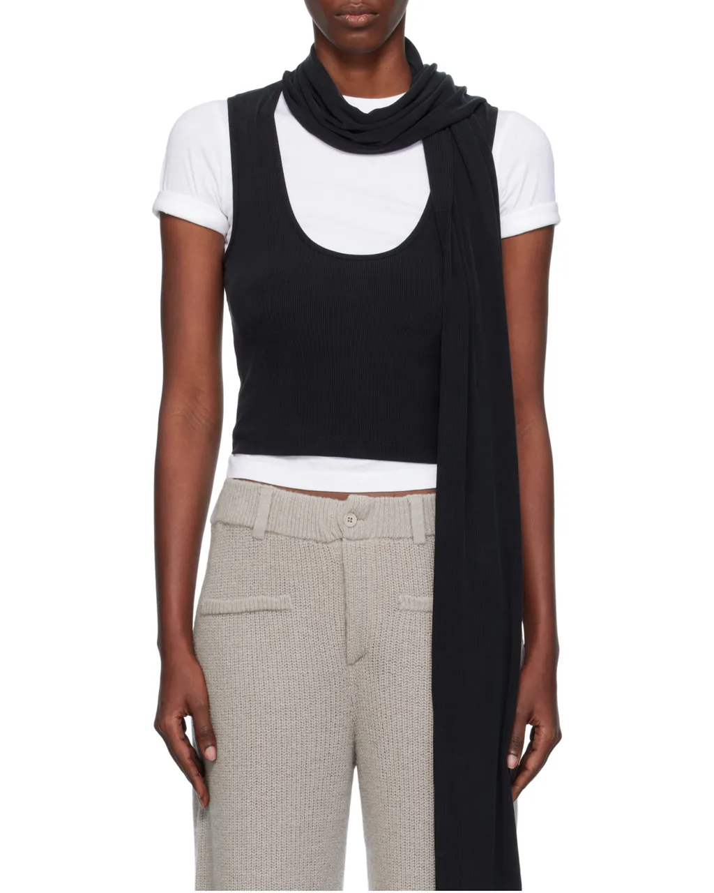 Scarf-Detail Scoop-Neck Blouse