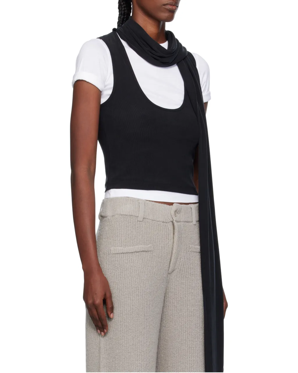 Scarf-Detail Scoop-Neck Blouse