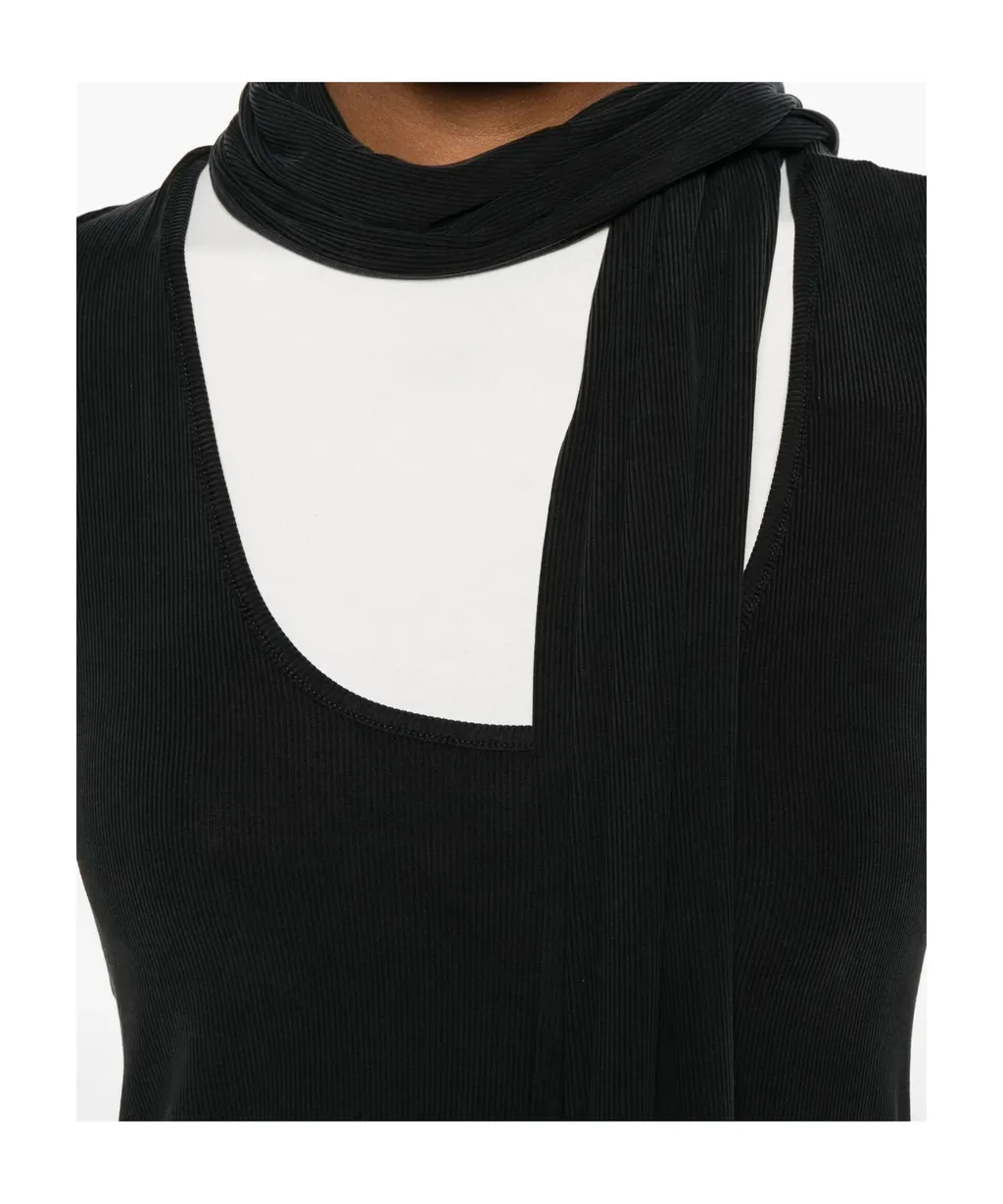 Scarf-Detail Scoop-Neck Blouse