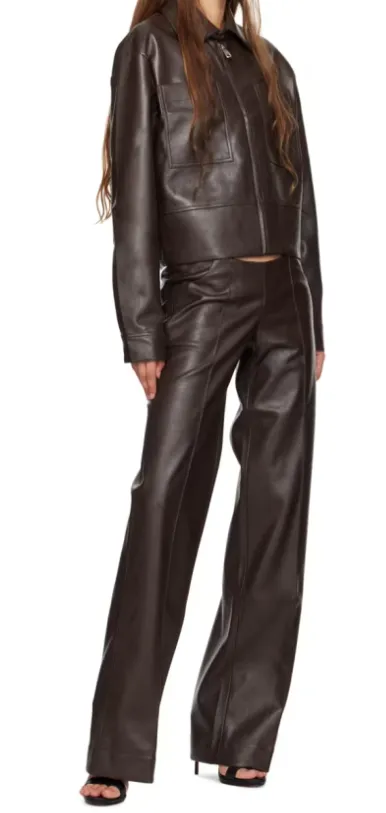Polished Faux Leather Casual Pants