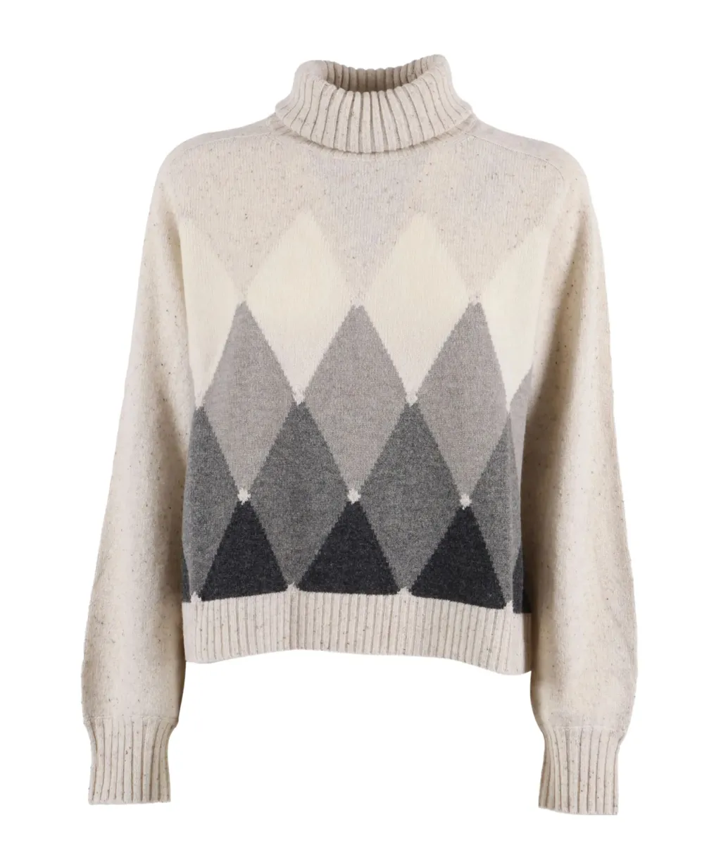 Turtleneck Diamond-Pattern Sweater