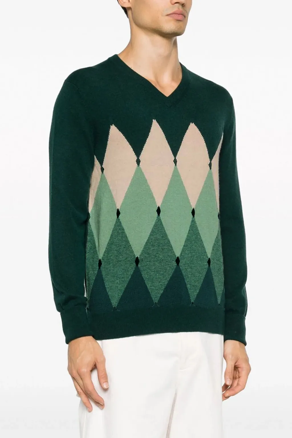 Diamond Pattern V-Neck Jumper