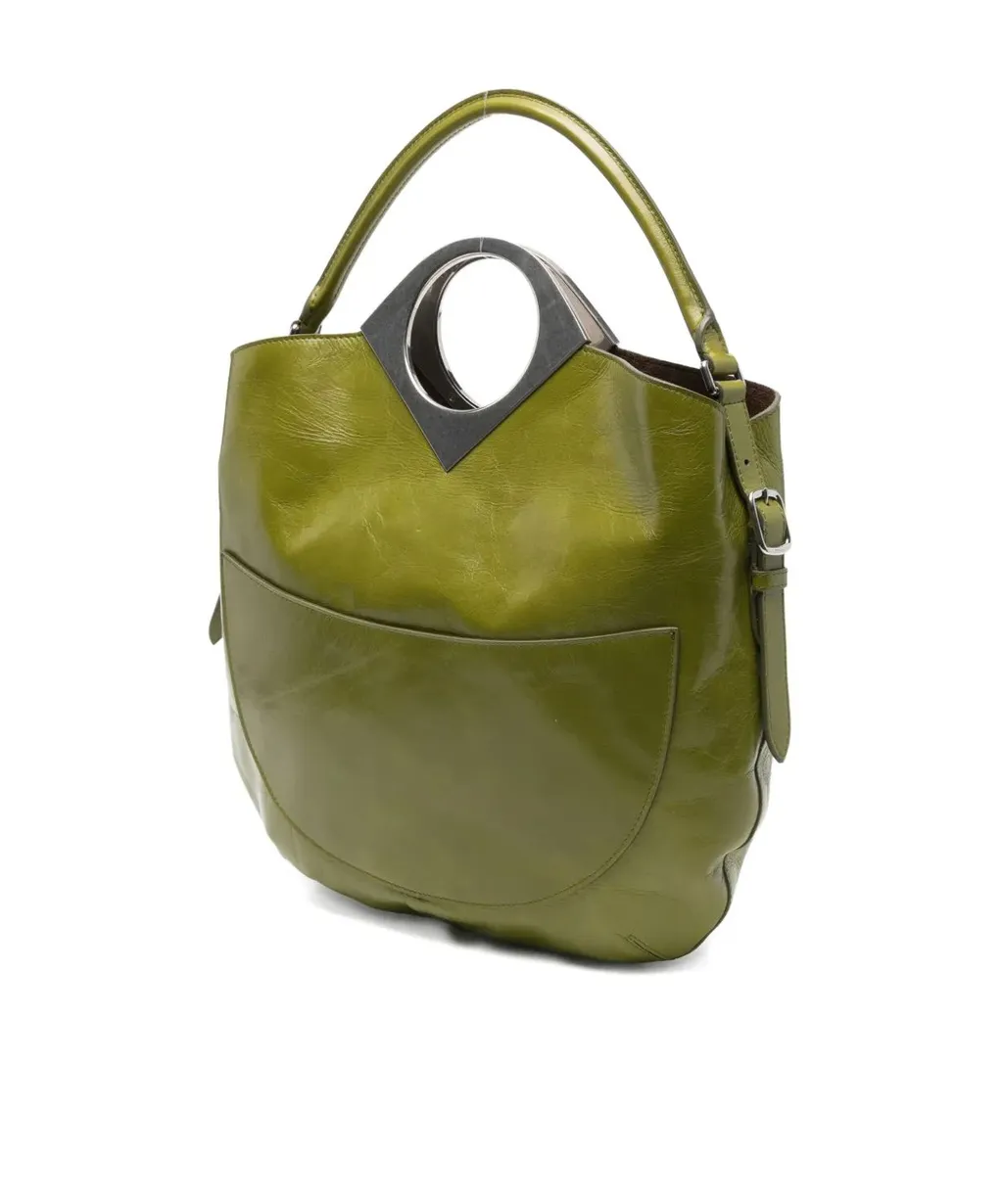 Anni Moon Circular-Handle Leather Tote Bag