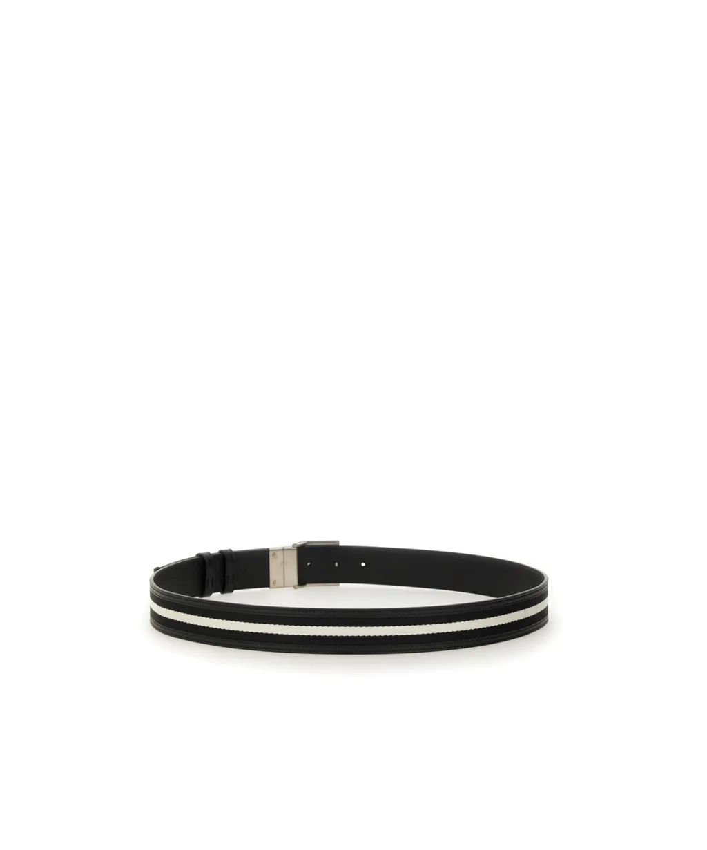 Logo-Buckle Stripe-Detailed Belt