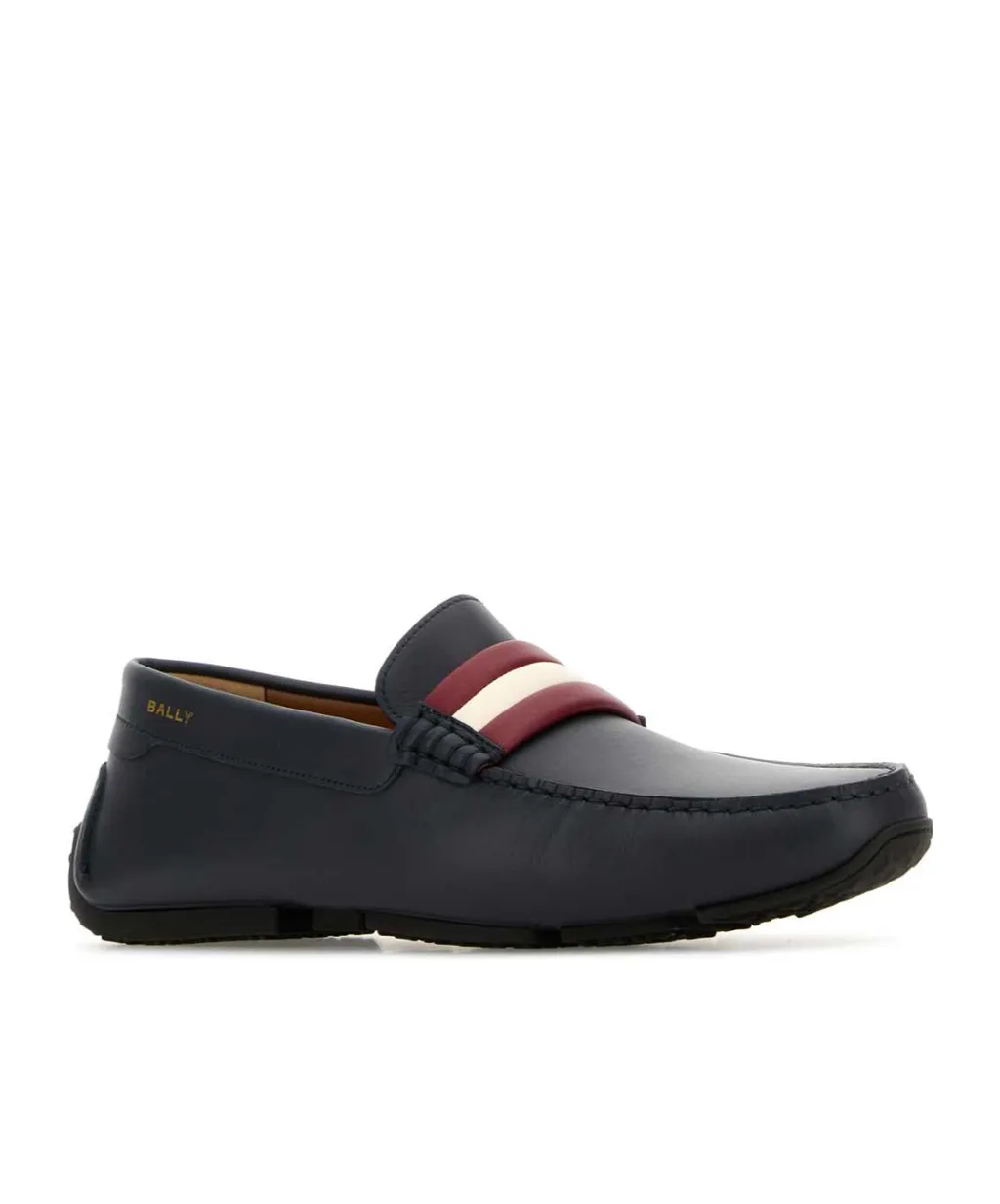 Logo Printed Striped Slip-On Loafers