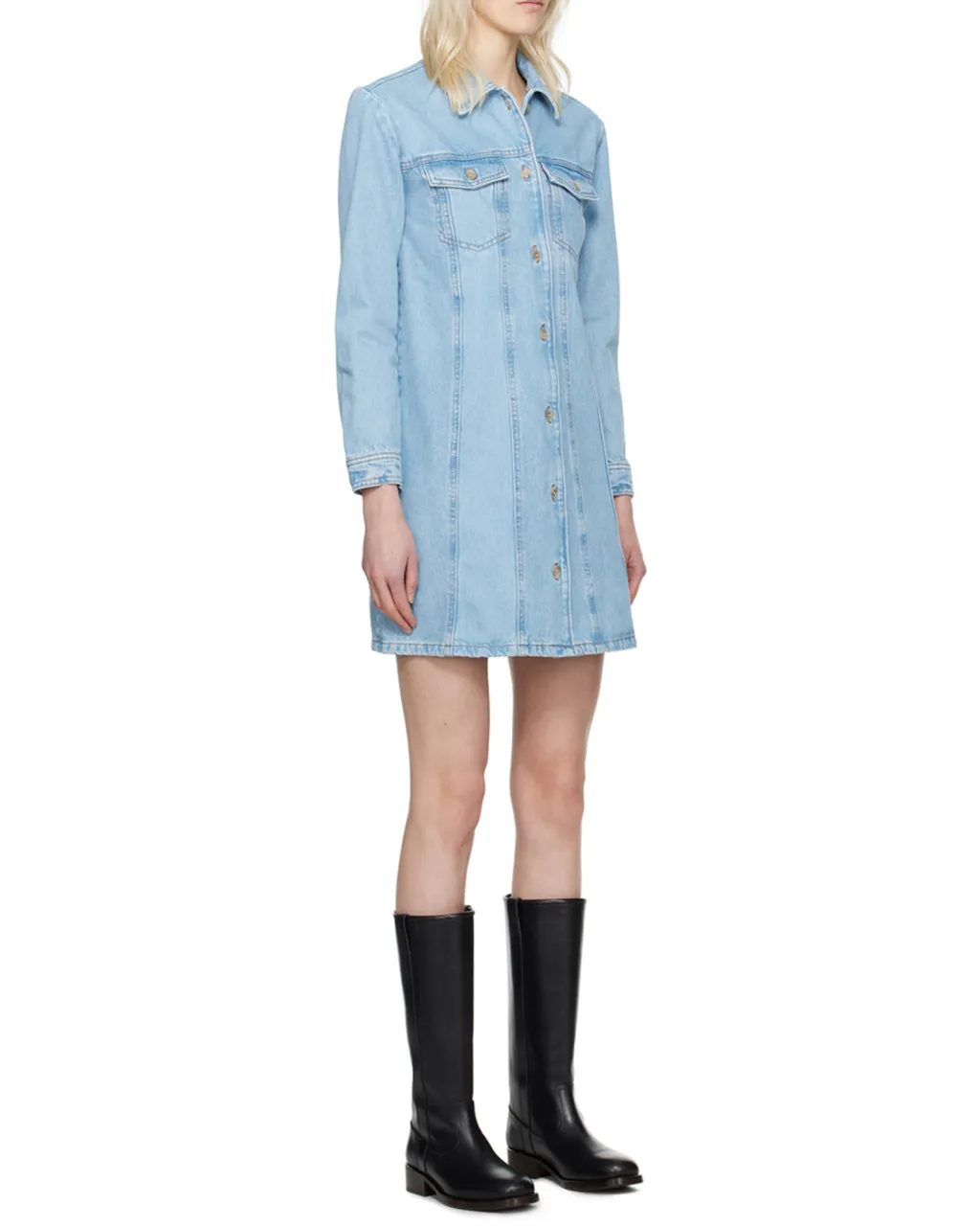 Long-Sleeved Denim Shirt Dress