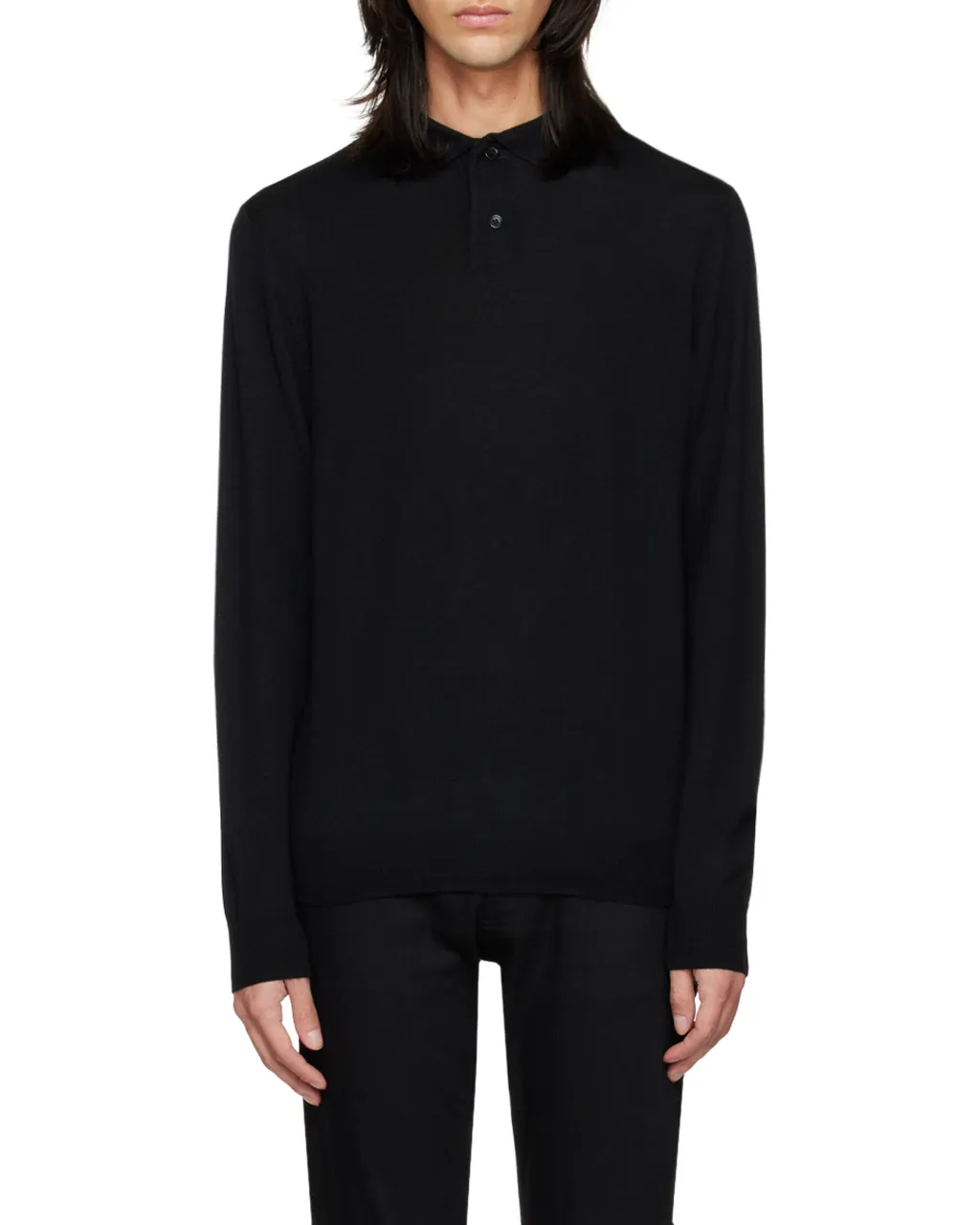 Long-Sleeved Knitted Polo Shirt