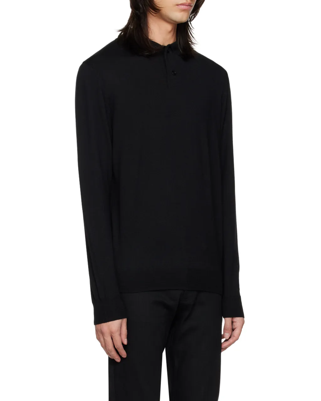 Long-Sleeved Knitted Polo Shirt