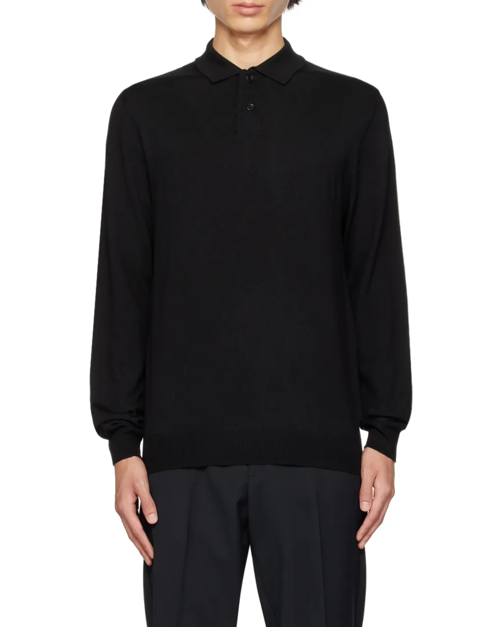 Long-Sleeved Knitted Polo Shirt