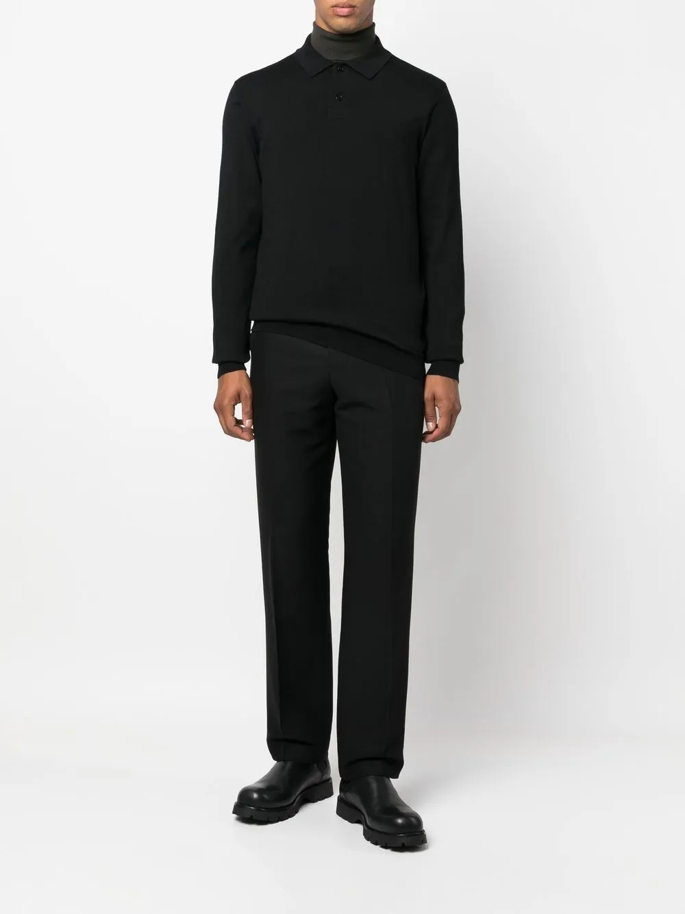 Long-Sleeved Knitted Polo Shirt
