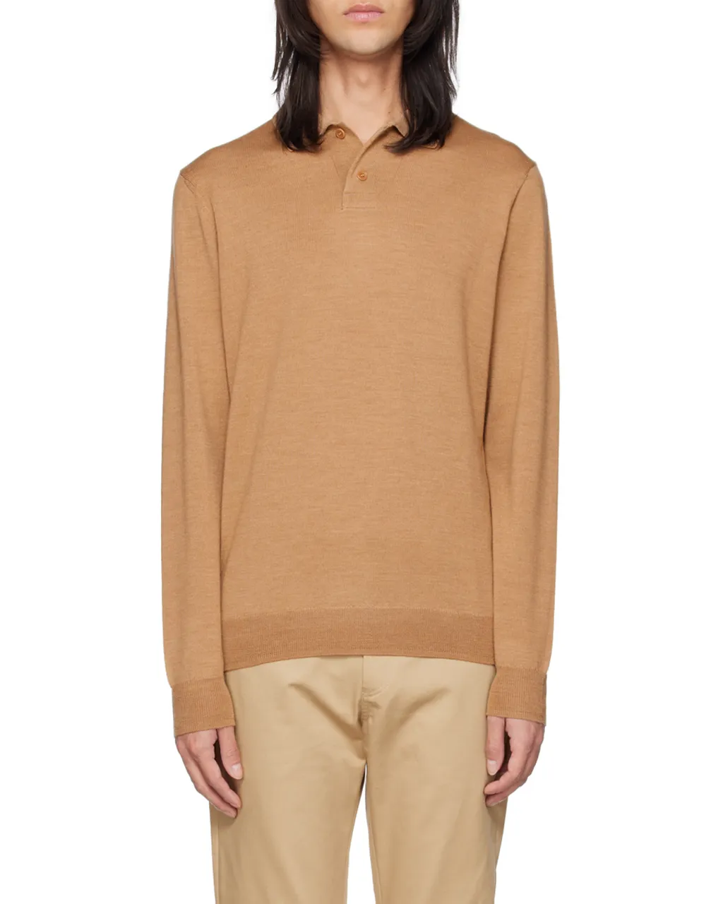 Long-Sleeve Wool Polo Shirt