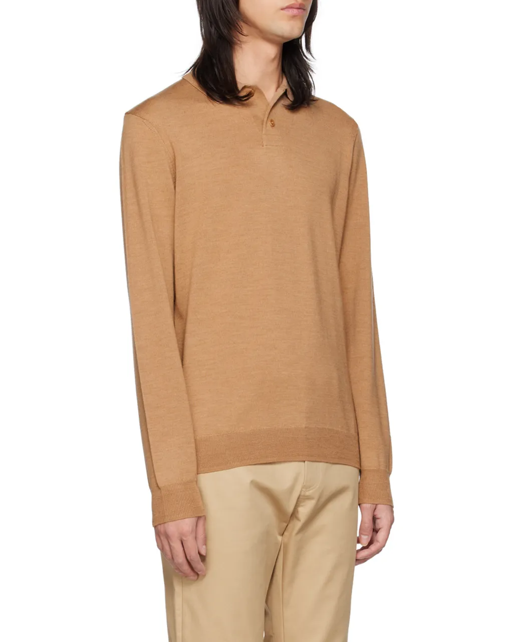 Long-Sleeve Wool Polo Shirt