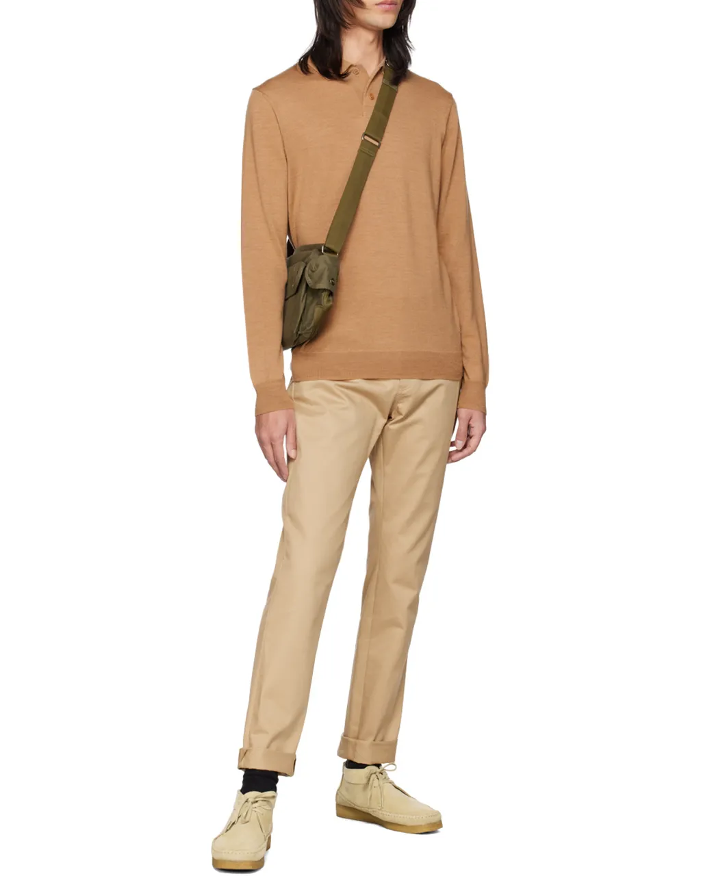 Long-Sleeve Wool Polo Shirt