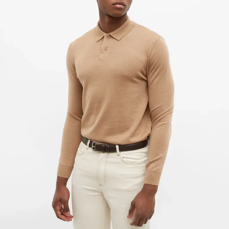 Long-Sleeve Wool Polo Shirt