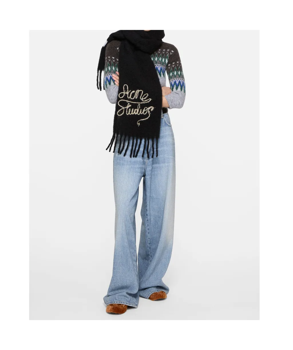 Fringed Logo-Detail Scarf