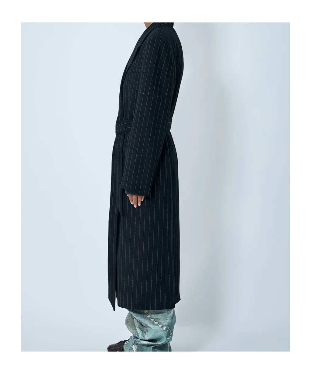 Belted Pinstripe Coat