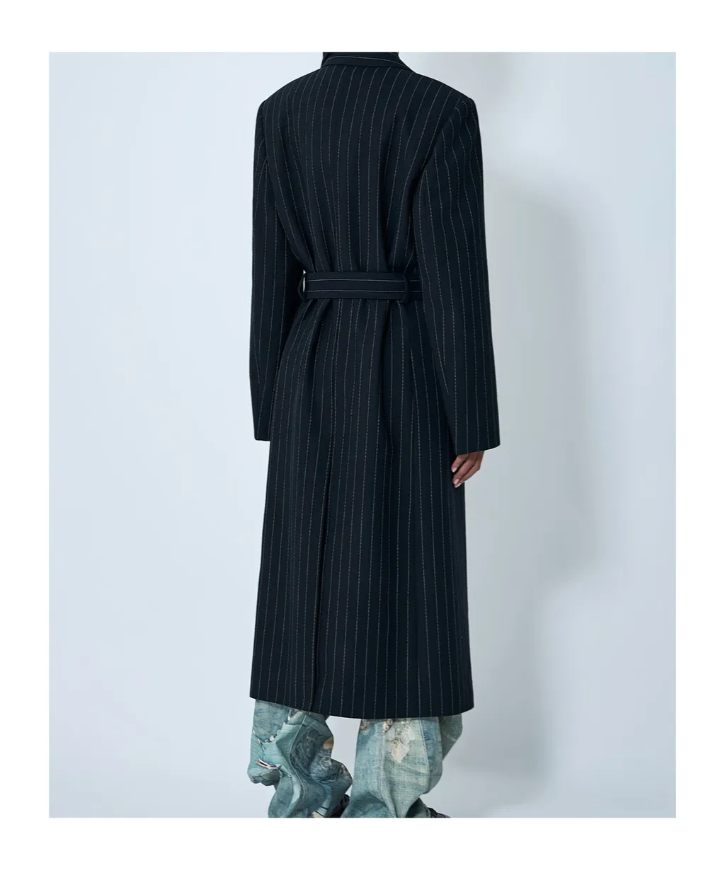 Belted Pinstripe Coat