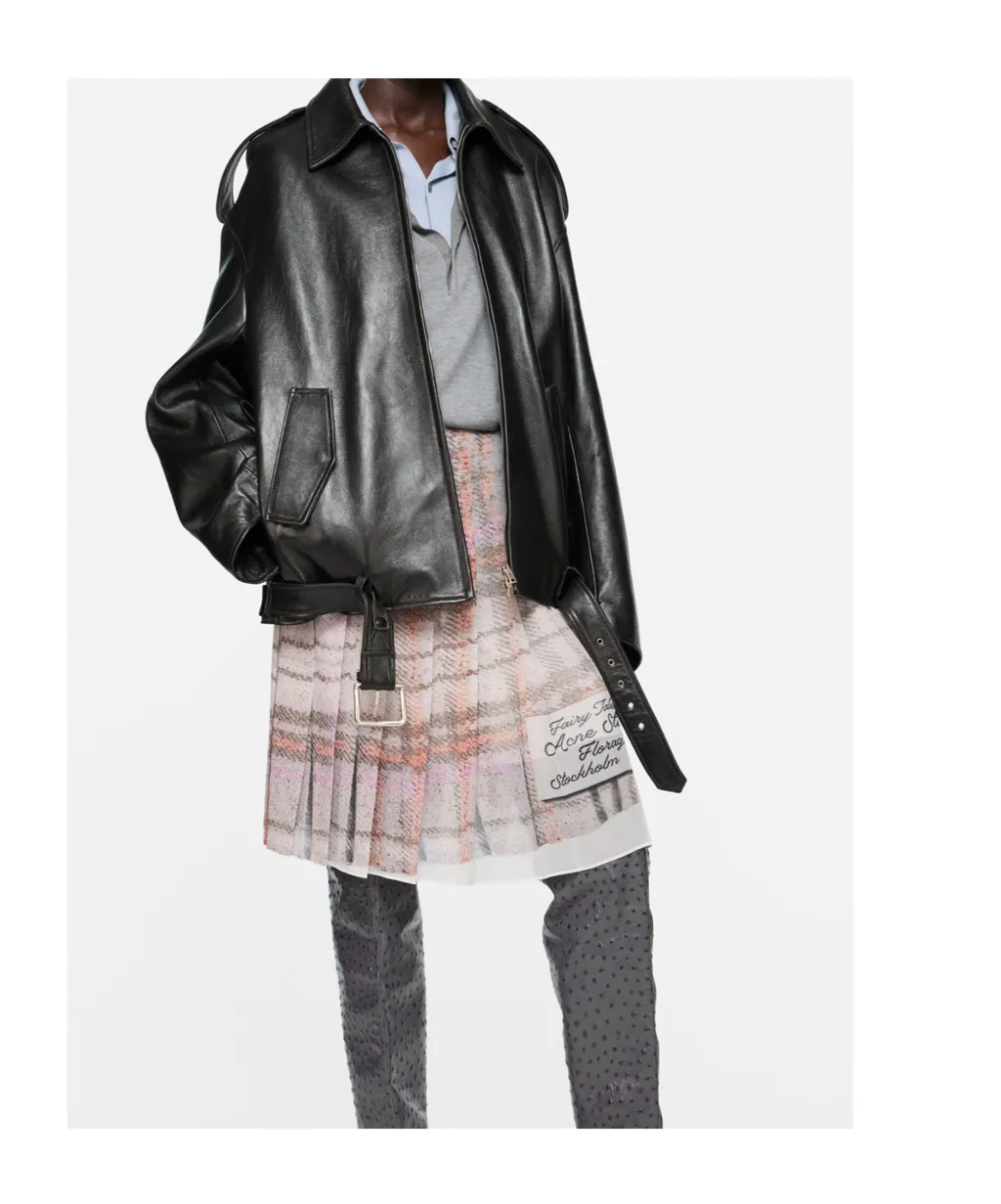 Buckle-Belt Zipped Leather Jacket