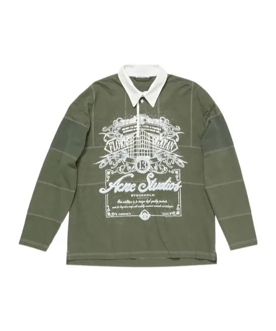 Graphic Printed Long Sleeved Polo Shirt