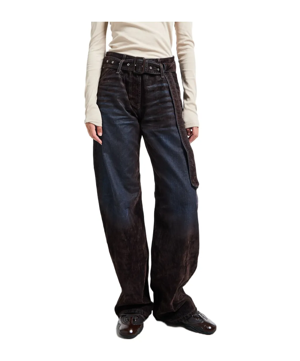 Belted Loose-Leg Jeans