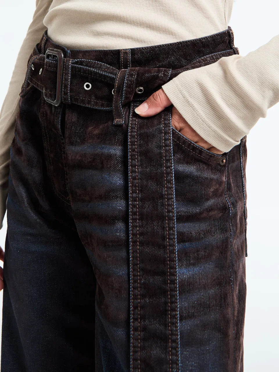Belted Loose-Leg Jeans