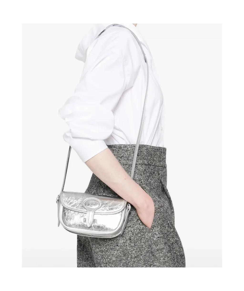 Metallic-Leather Flap Shoulder Bag