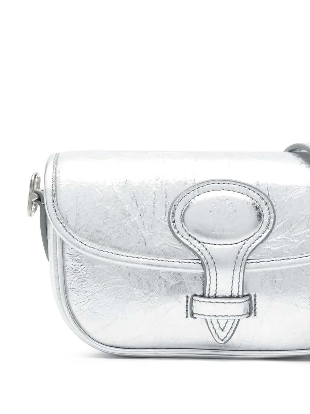 Metallic-Leather Flap Shoulder Bag