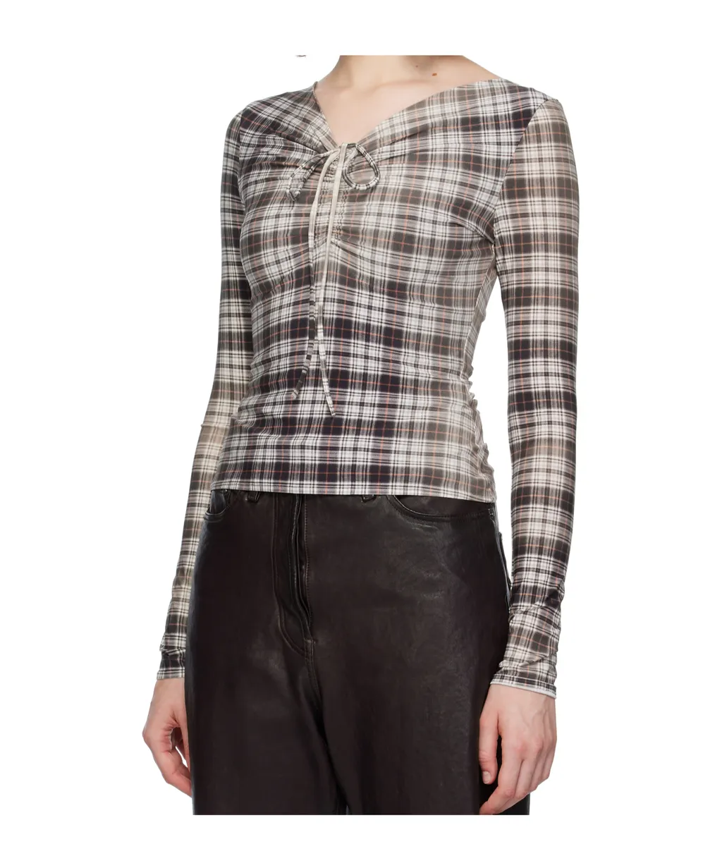 Check Patterned Ruched Top
