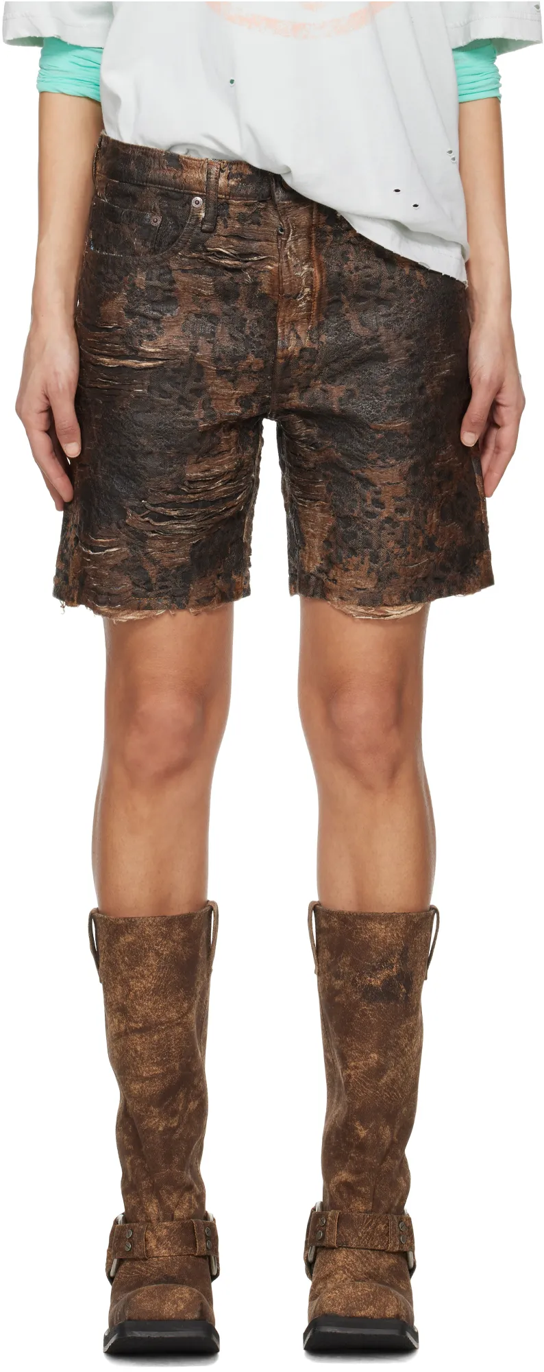 Denim Monogram Distressed Shorts