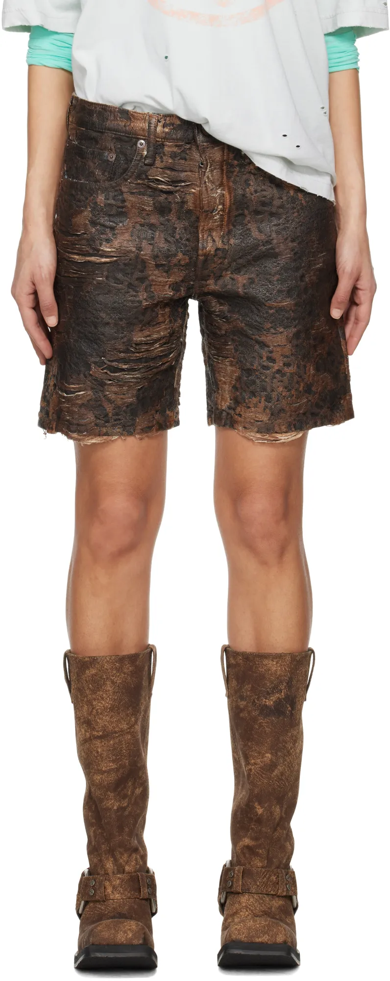 Denim Monogram Distressed Shorts