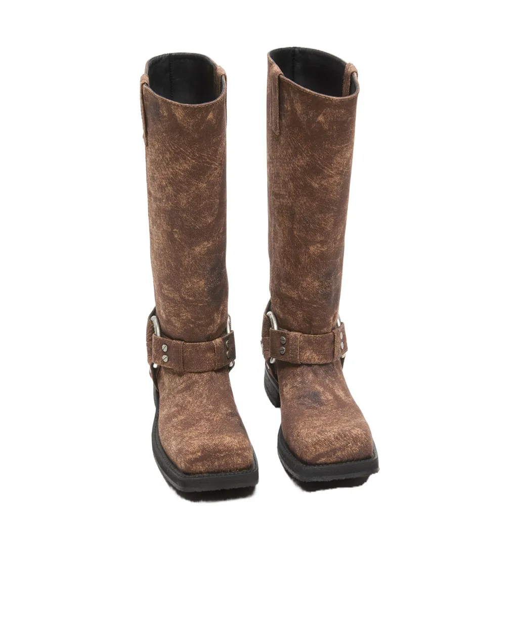 Denim Buckle Boots