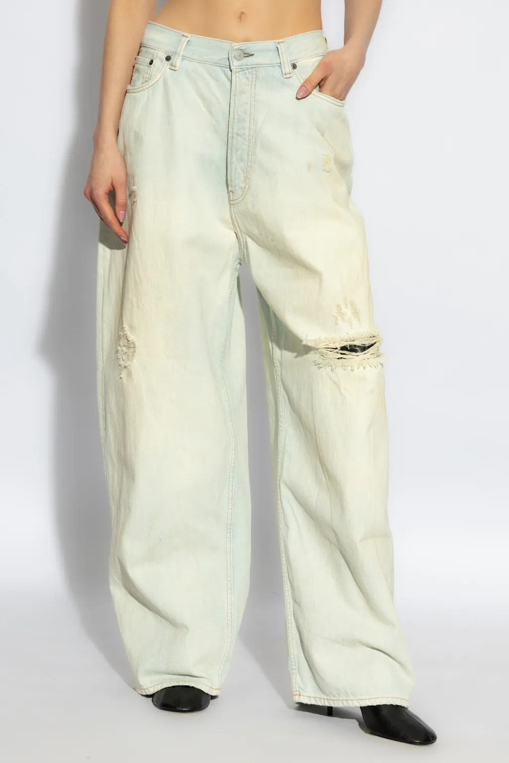 Distressed Wide-Leg Jeans