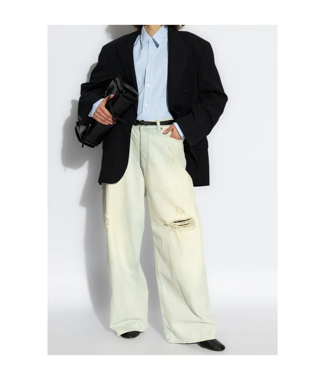 Distressed Wide-Leg Jeans
