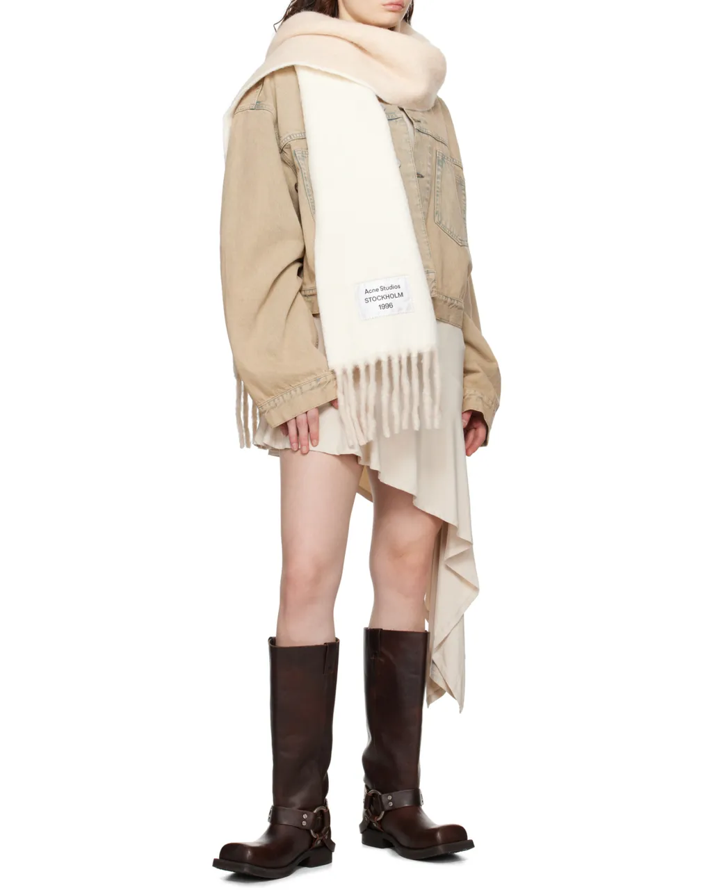 Logo Patch Fringed Scarf