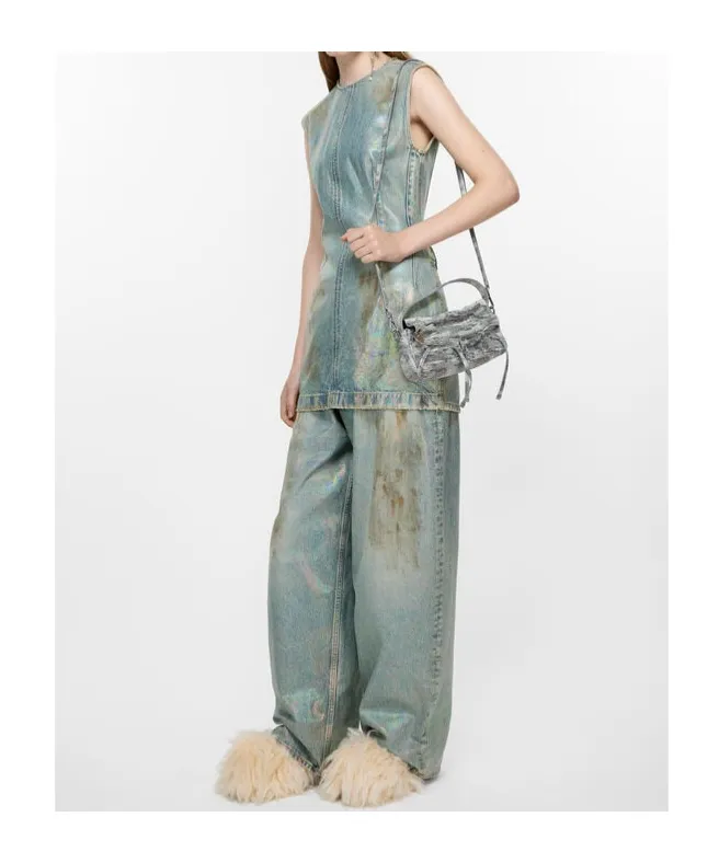 Coated Mini Denim Dress