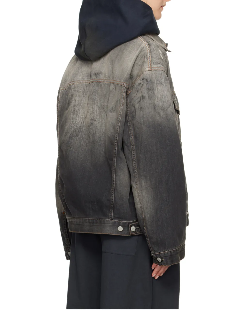 Button-Up Distressed Denim Jacket