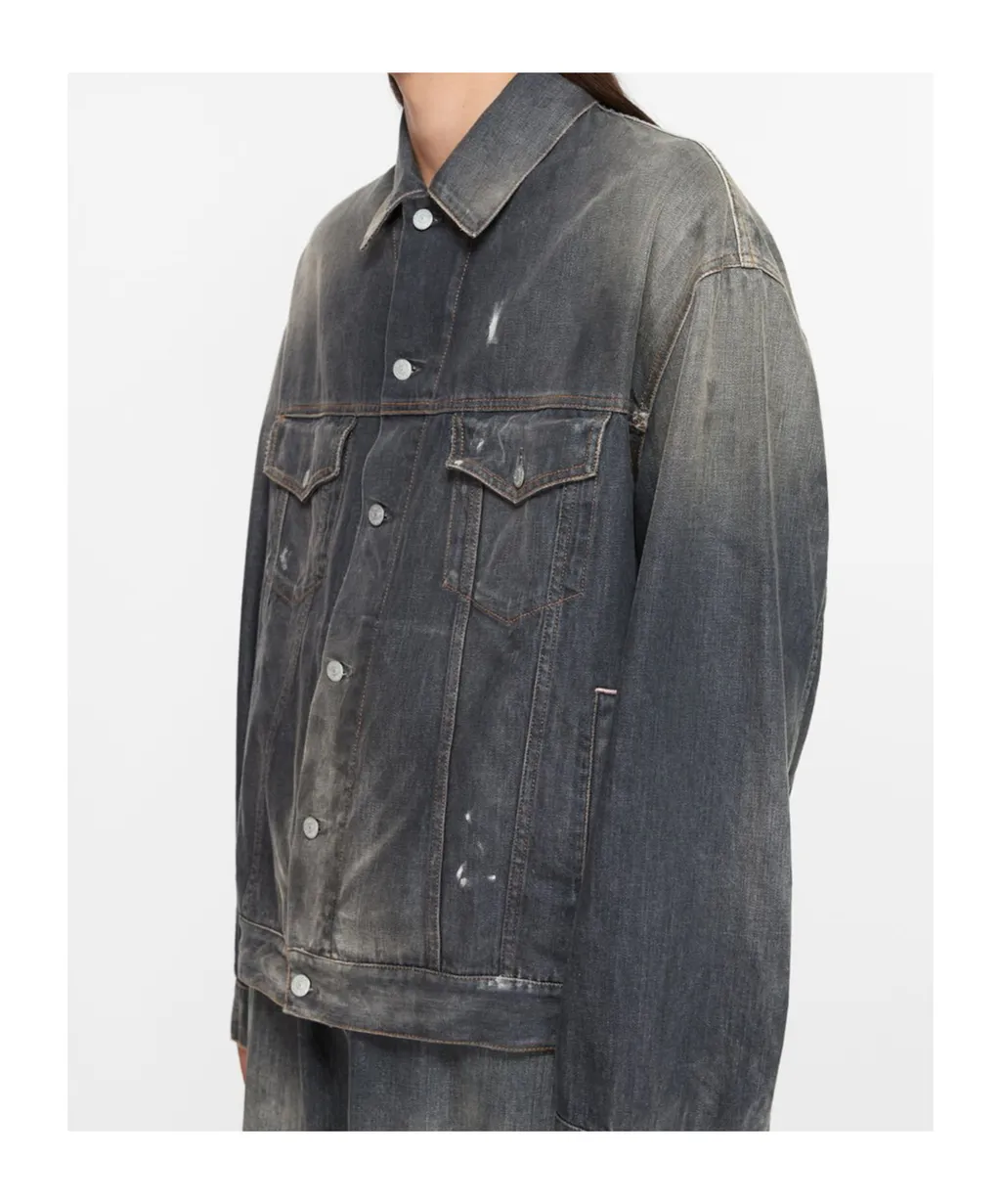 Button-Up Distressed Denim Jacket