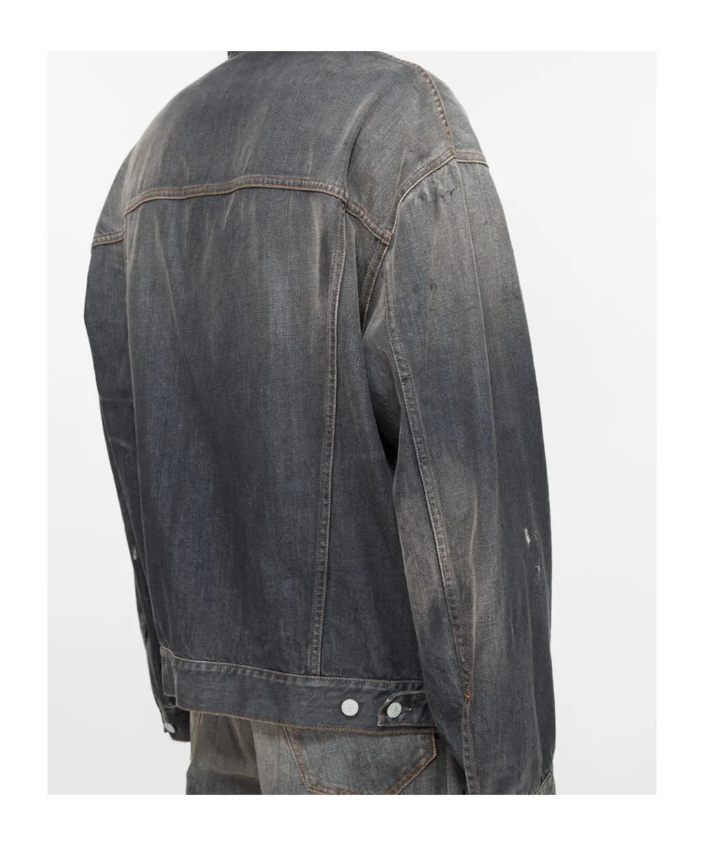 Button-Up Distressed Denim Jacket