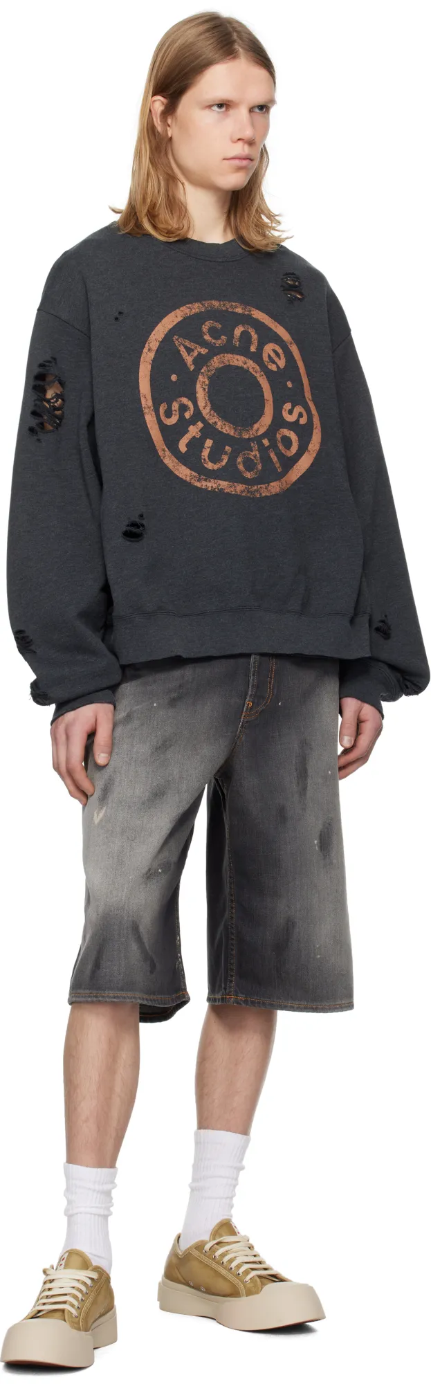 Distressed Logo Printed Sweatshirt