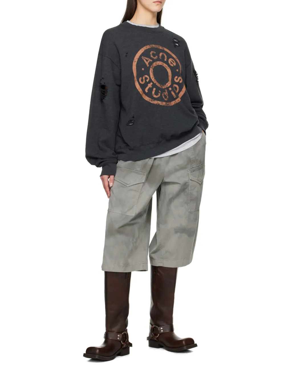 Distressed Logo Printed Sweatshirt