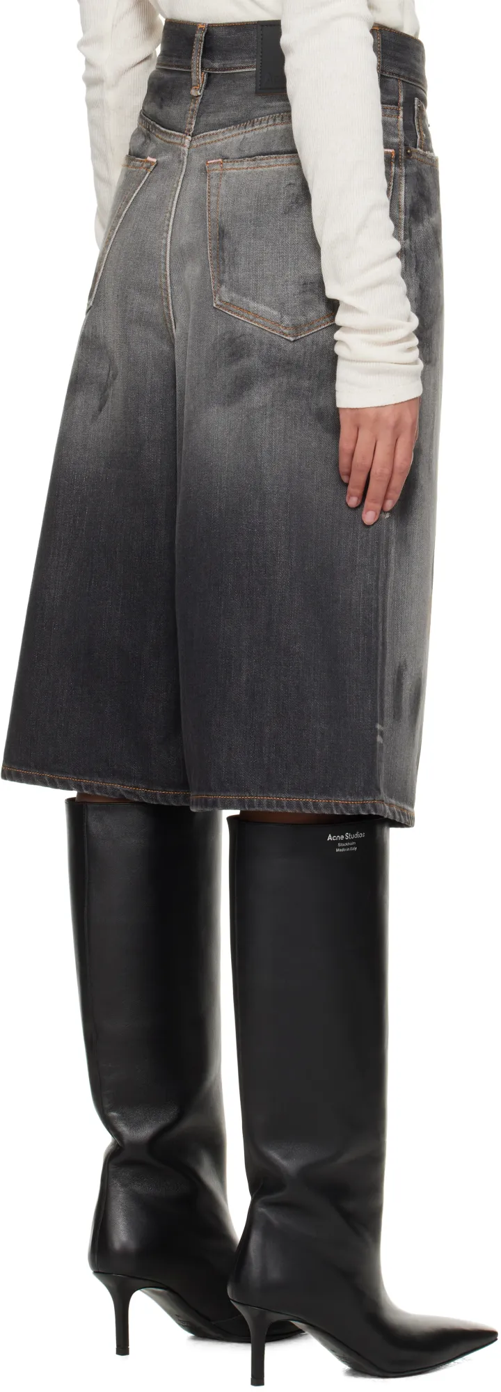 Wide Leg Denim Bermuda Shorts